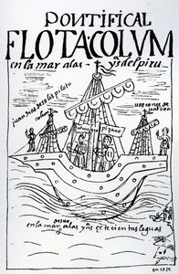 クリストファーコロンブスのペルーへの船 作： Felipe Huaman Poma de Ayala